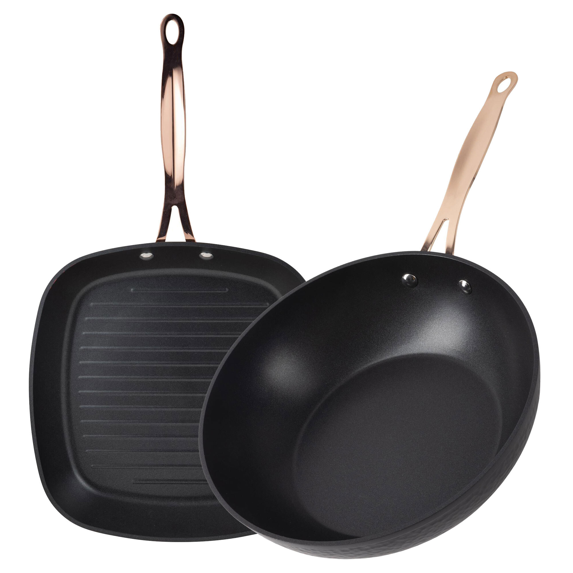 Bergner copper sartén grill 28x28cm + wok ø28cm en aluminio forjado en color negro mate
