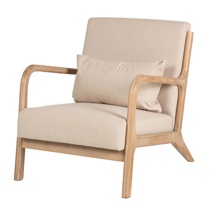 Butaca Madera Vintage Lino Beige 66x85x74 Cm