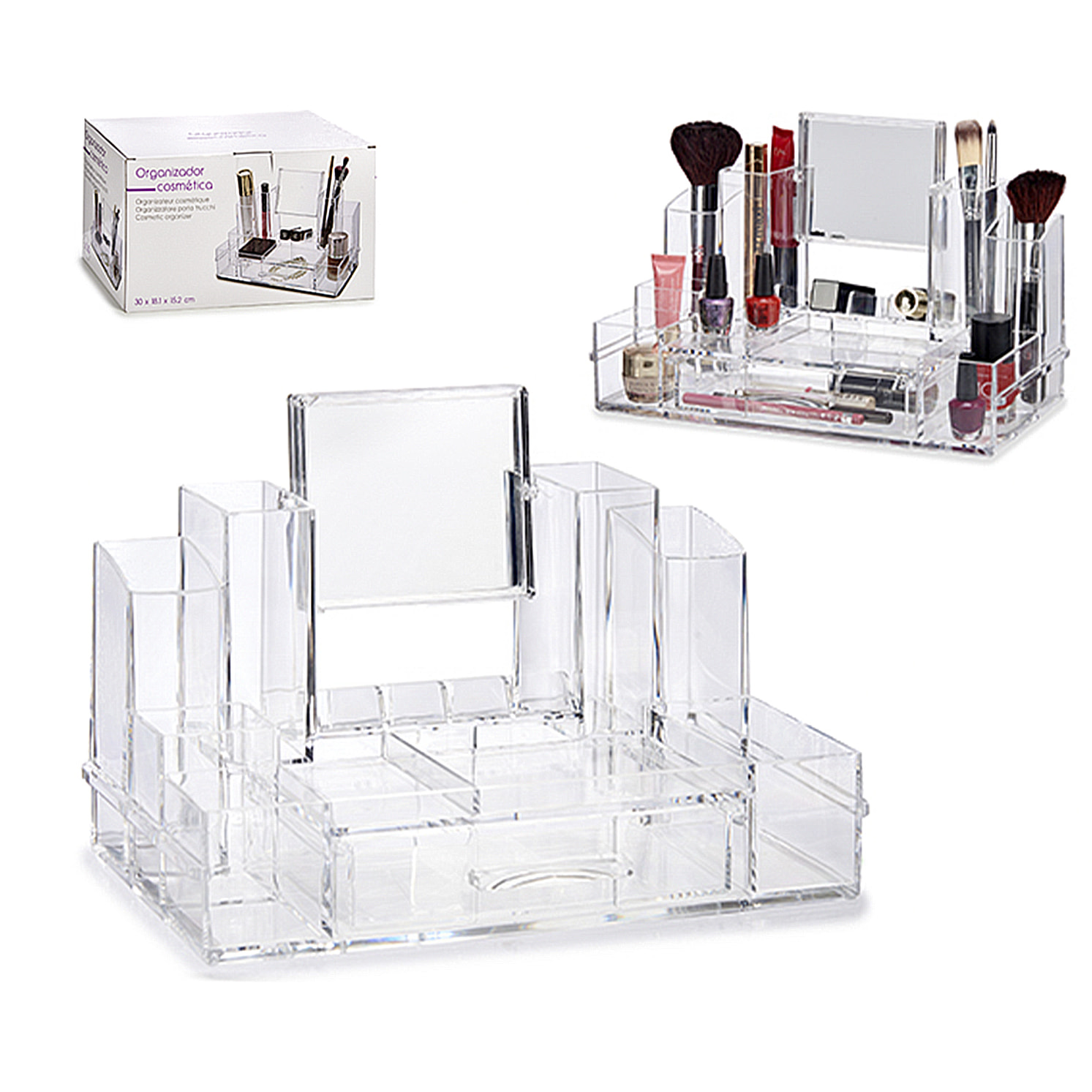 Organizzatore alto con specchio, 14 scomparti.