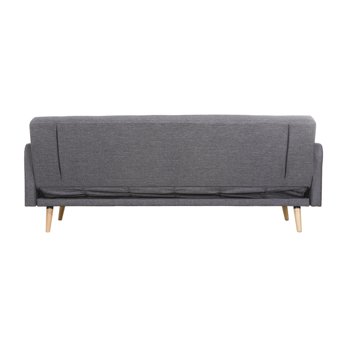 Canapé convertible scandinave 3 places en tissu gris foncé et bois clair ULLA