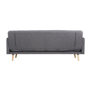Canapé convertible scandinave 3 places en tissu gris foncé et bois clair ULLA
