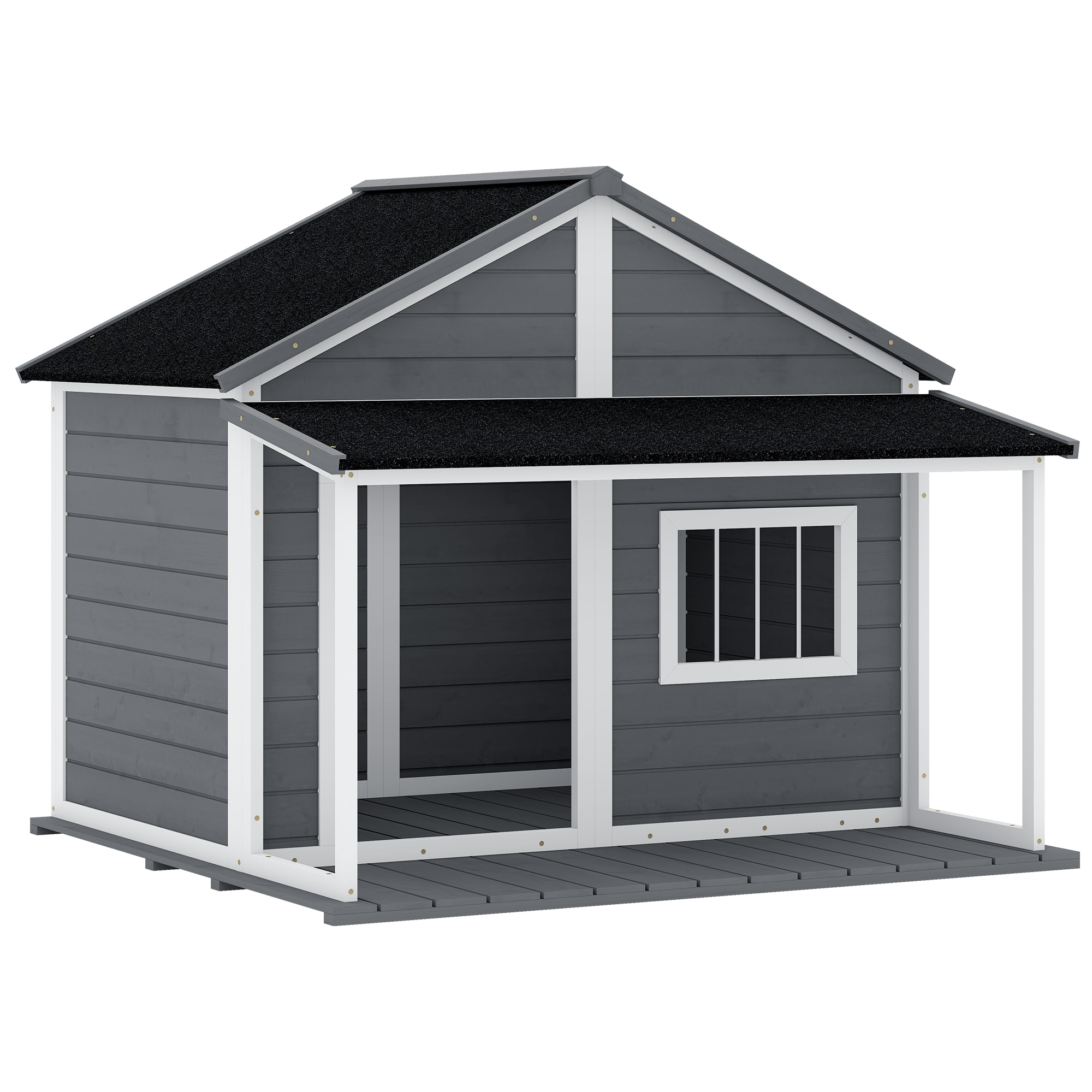 Niche pour chien extérieur terrasse et toit bitumé bois gris