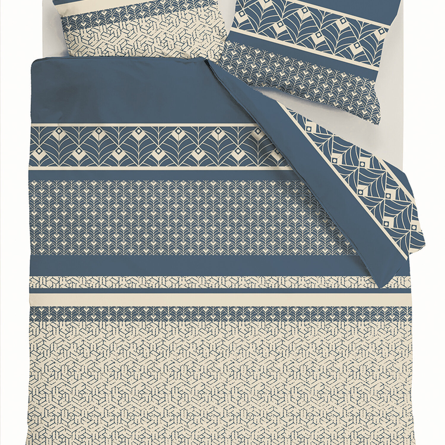 Parure housse de couette 240x220 cm imprimée graphique + 2 taies 100% Coton - HAVRIL