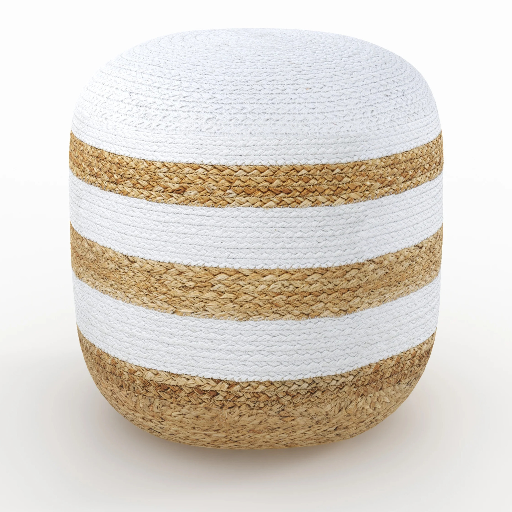 Pouf rond en jute, rayures blanches D40 cm - Billy