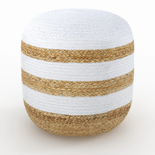 Pouf rond en jute, rayures blanches D40 cm - Billy