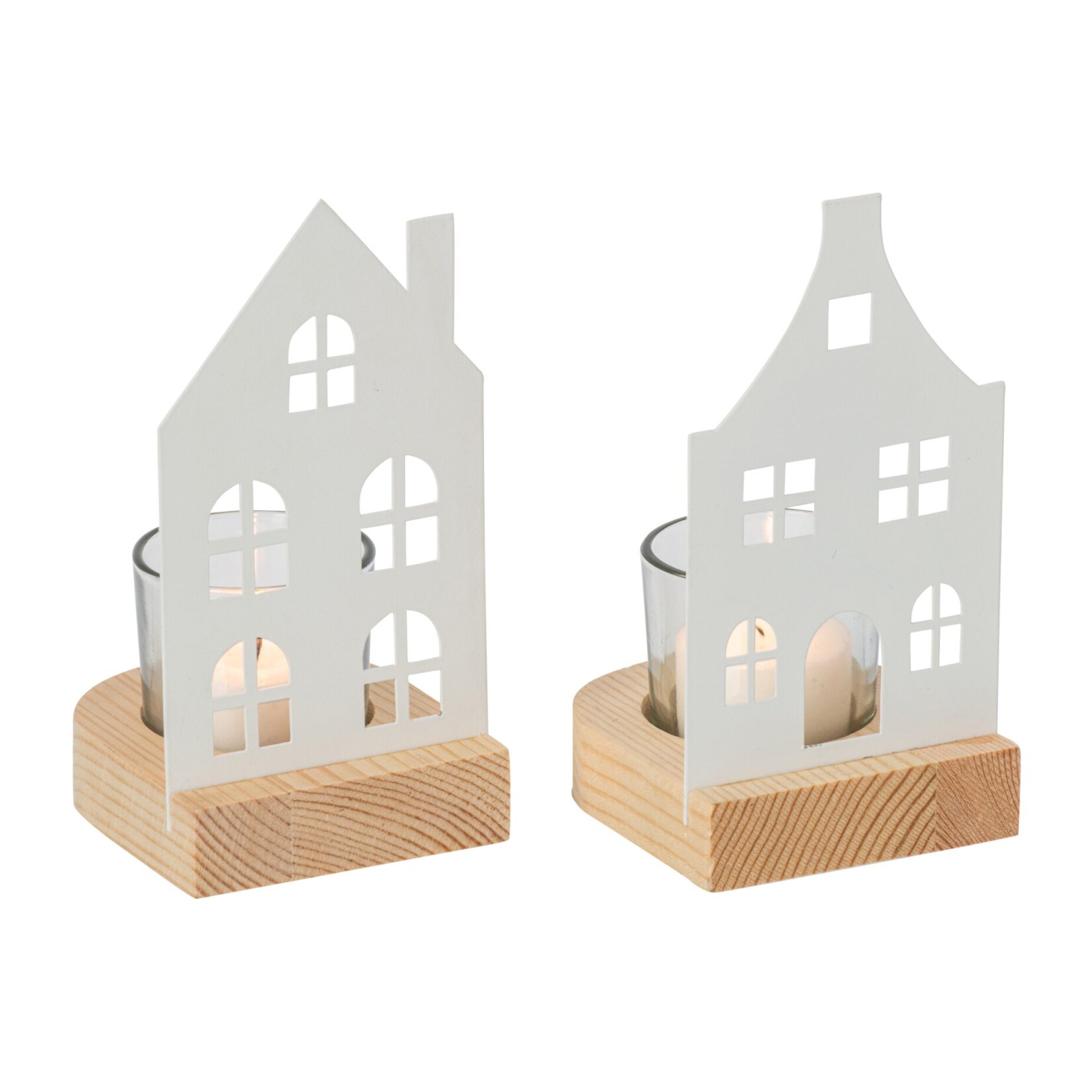 J-Line photophores maison - fer - blanc - small - assortiment de 2