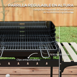 Barbacoa de Carbón con Ruedas Barbacoa Portátil 103x47x95 cm con Parrilla Ajustable en Altura de 5 Niveles Estantes y 6 Ganchos para Pícnic Camping Negro