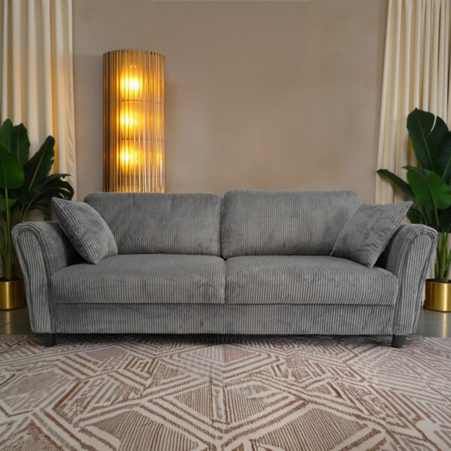 MALERNE Canapé droit 4 places en velours côtelé gris foncé