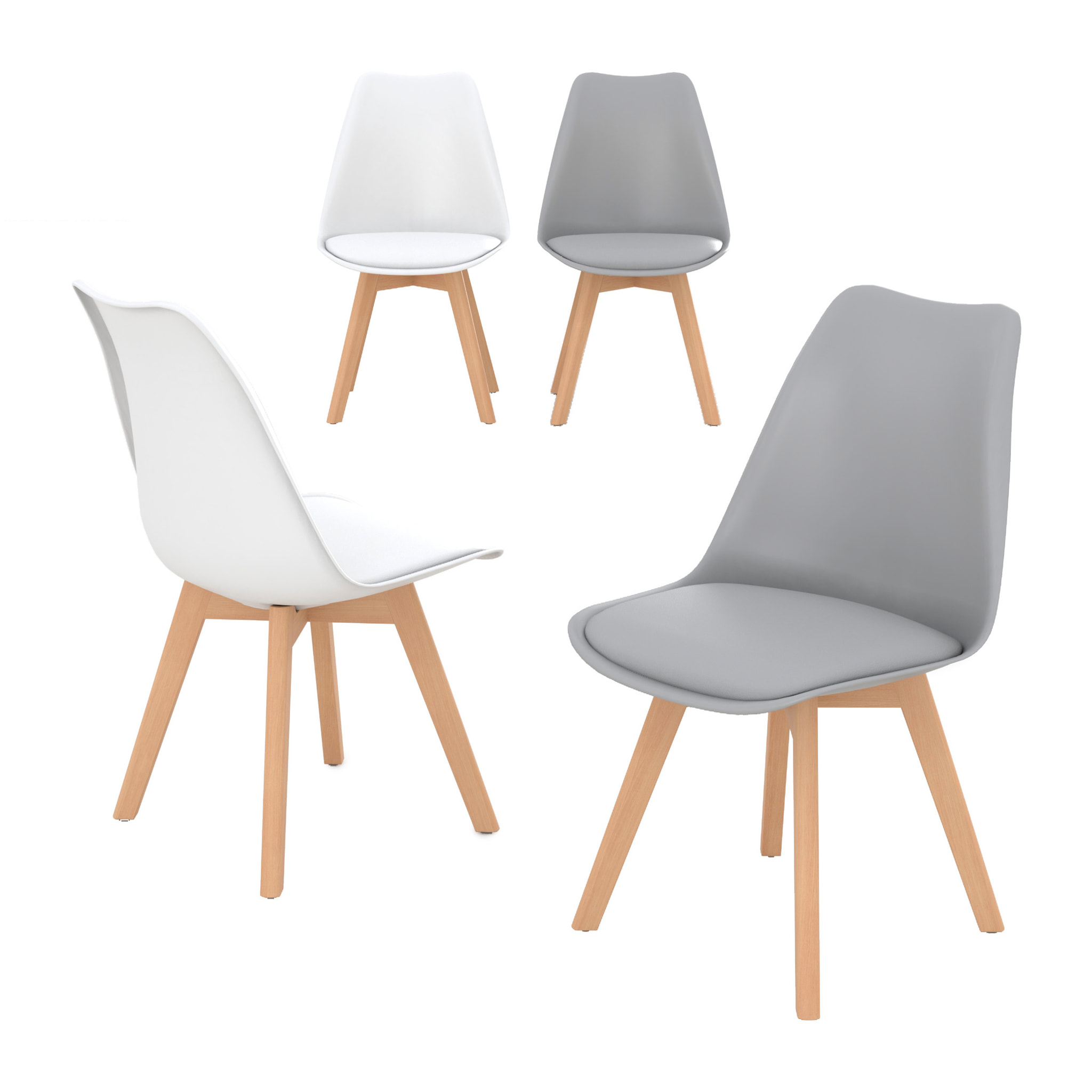 Pack 4 chaises Skandi gris clair et blanches