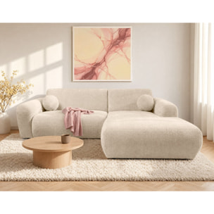 Louise - Canapé d'angle droit 4 places en velours texturé - Beige