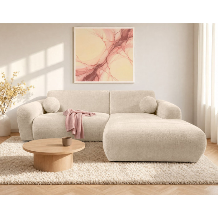 Louise - Canapé d'angle droit 4 places en velours texturé - Beige