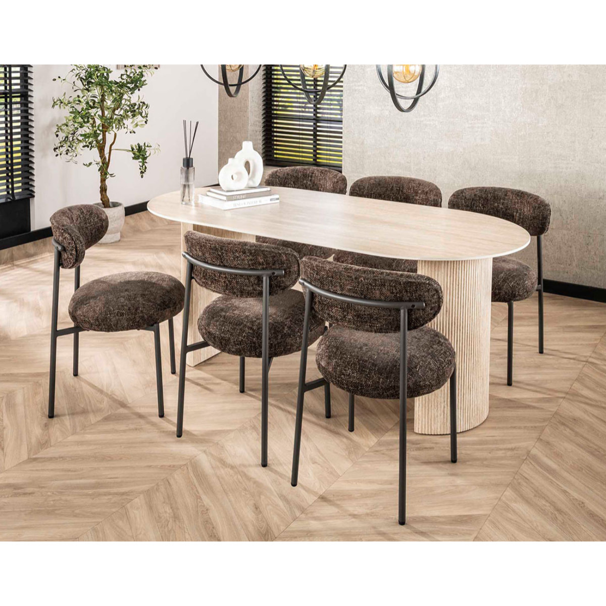 Adelia - lot de 2 chaises - pieds en métal - en tissu texturé - Marron