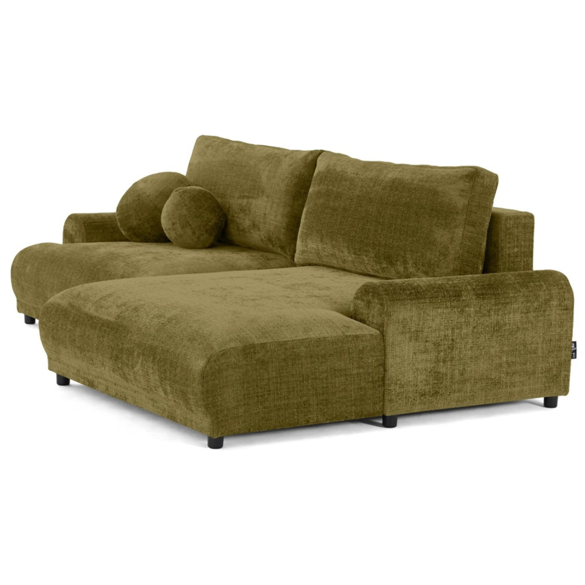 Nelly - canapé d'angle droit 4 places convertible avec coffre en velours texturé - Vert Olive