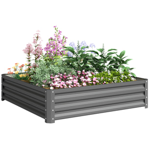 Carré potager de jardin dim. 120L x 120l x 30H cm tôle d'acier ondulée gris clair