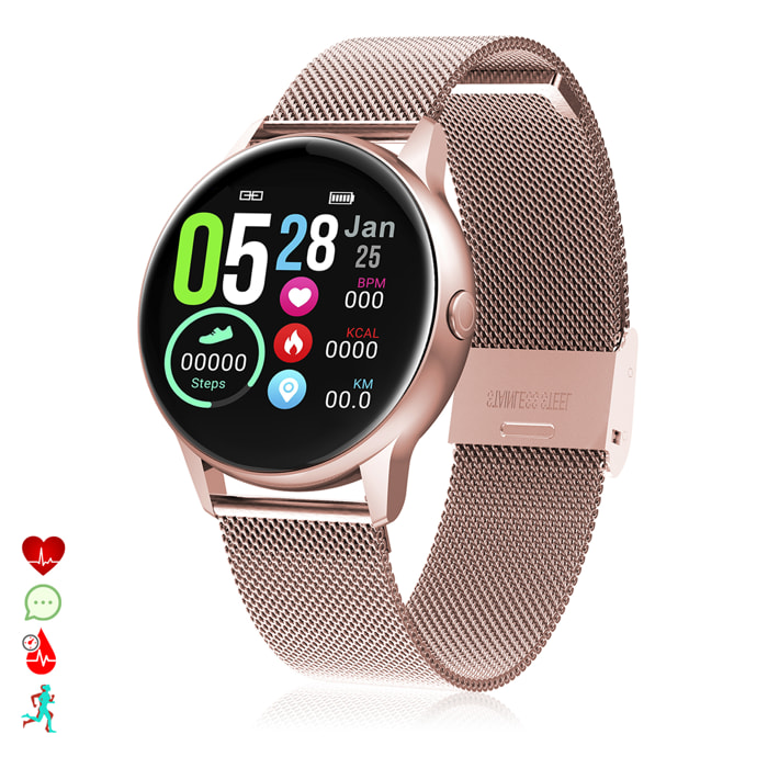 Schermo circolare smartwatch DT88, con cardiofrequenzimetro, altitudine, pressione, radiazioni UV e modalità multisport