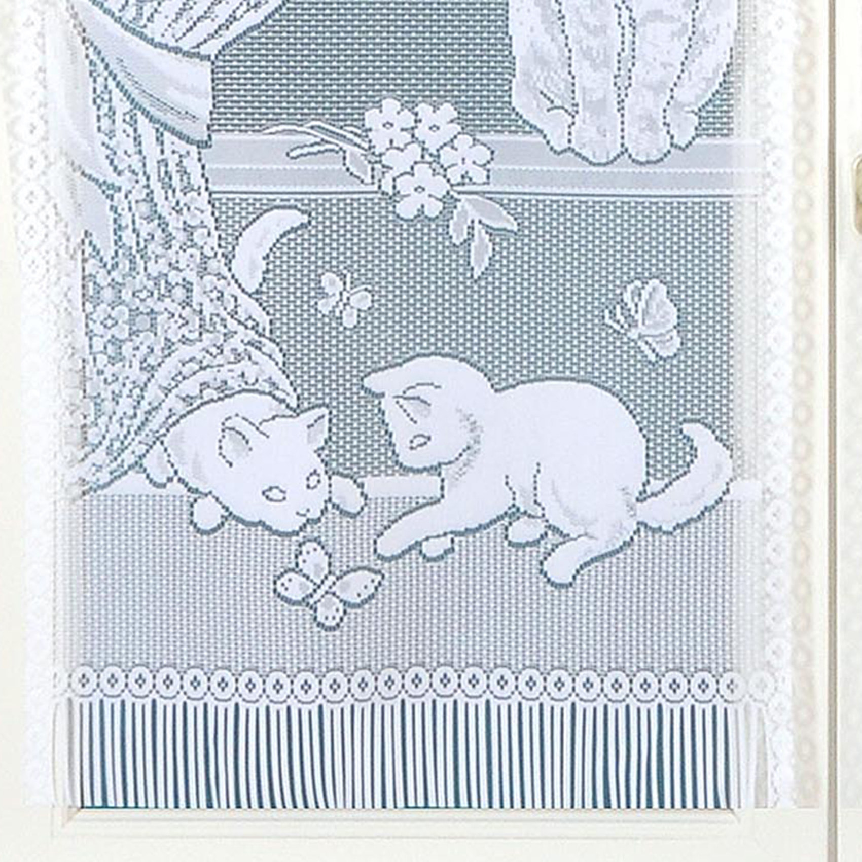 Paire de petits voilages dentelle chatons et franges - Blanc