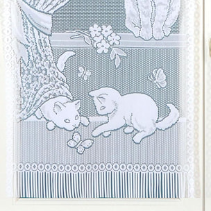 Paire de petits voilages dentelle chatons et franges - Blanc