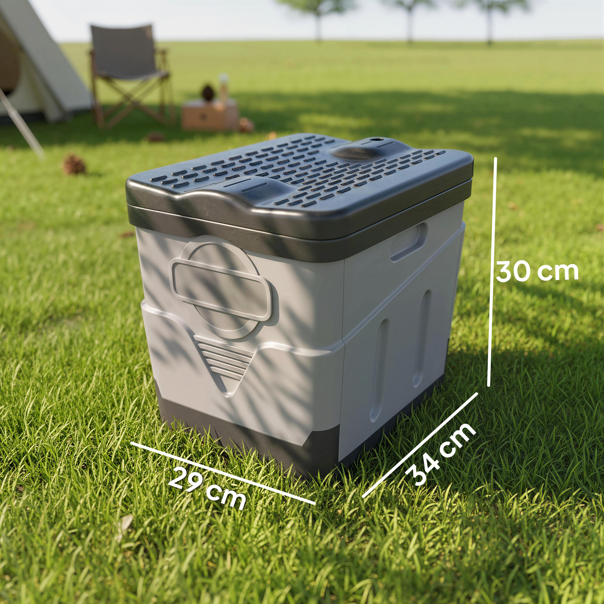 Inodoro Portátil, WC Portátil de PP con 12 Paquetes de Agente Solidificante y 12 Bolsas, Carga 100 kg, Inodoro Plegable para Exterior, Camping, Acampar, Senderismo, 34x29x30 cm, Gris Oscuro