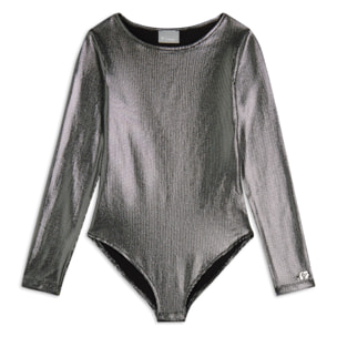 Body Bambina in jersey coated effetto argento