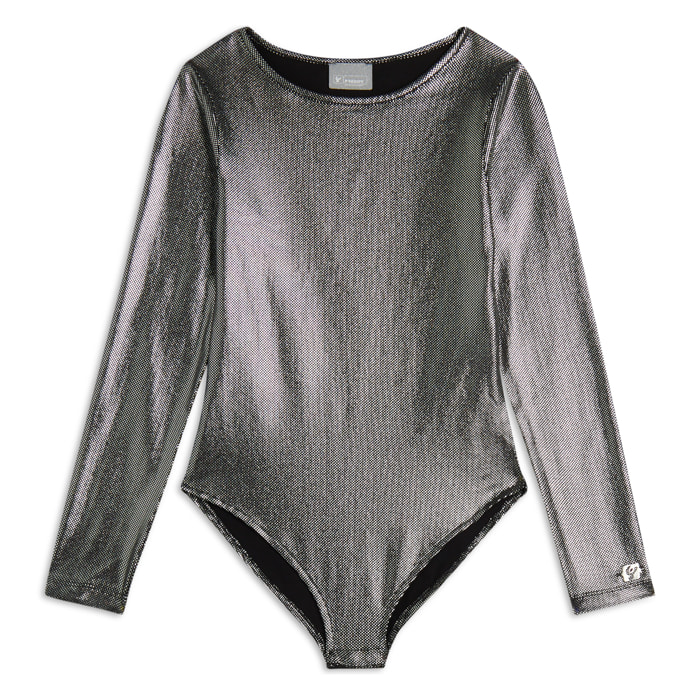 Body Bambina in jersey coated effetto argento