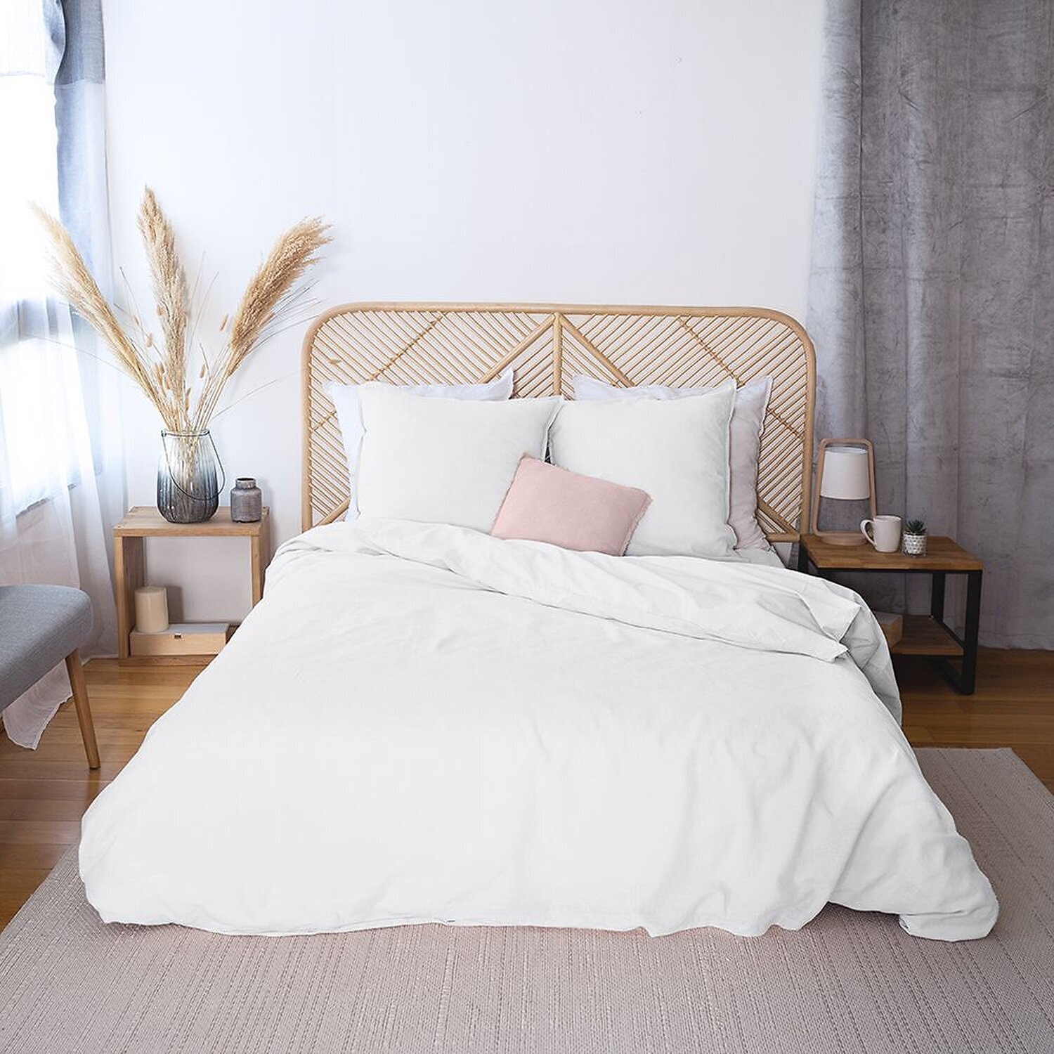 Parure housse de couette unie en coton lavé et lin - lynn - blanc pur