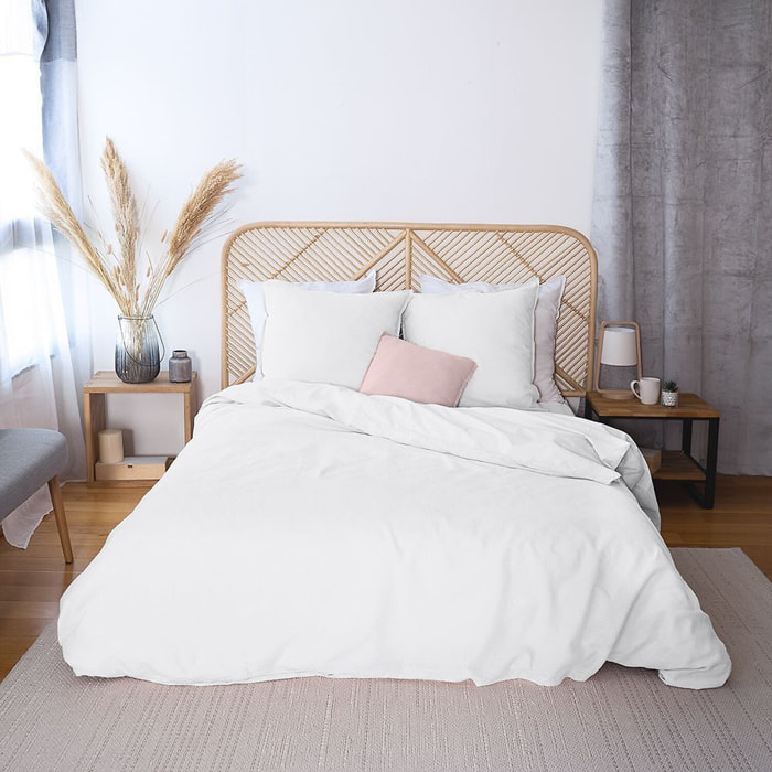 Parure housse de couette unie en coton lavé et lin - lynn - blanc pur