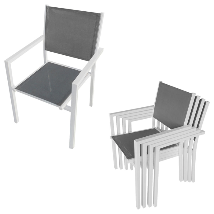 Salon de jardin FIRENZE extensible en textilène gris 8 places - aluminium blanc