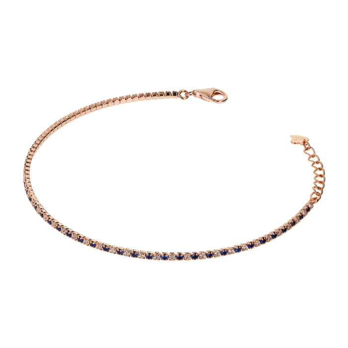 Bracciale Tennis Bicolore placcato Oro Rosa 18kt con Cubic Zirconia Blu e Bianche