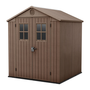 Darwin 6x6 - Casetta da Giardino 190x221x183 cm 2 Ante per deposito attrezzi finitura effetto legno Evotech+ in Resina Marrone
