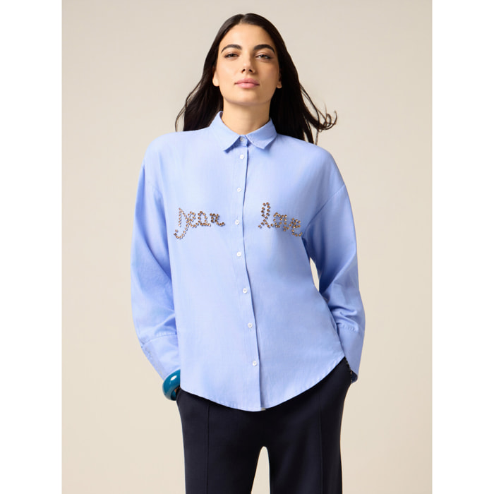 Oltre - Camisa con bordado de joyería con letras - Light - blue