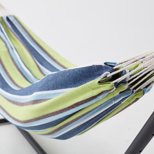 Hamac sur pied 2,6 m avec toile en polyester bleu et vert SAGUEDO