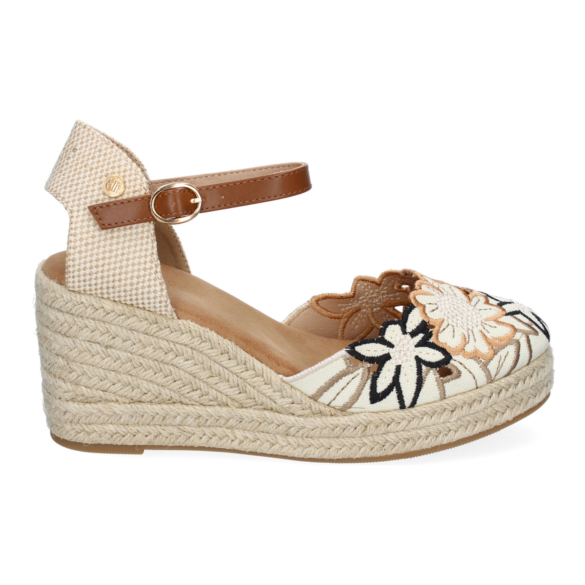 Sandalias de Cuña para Mujer con Diseño de Flores, Adornos Bordados