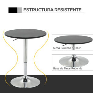 Mesa de Bar Regulable en Altura con Base Antideslizante Ø60x69-93 cm Negro