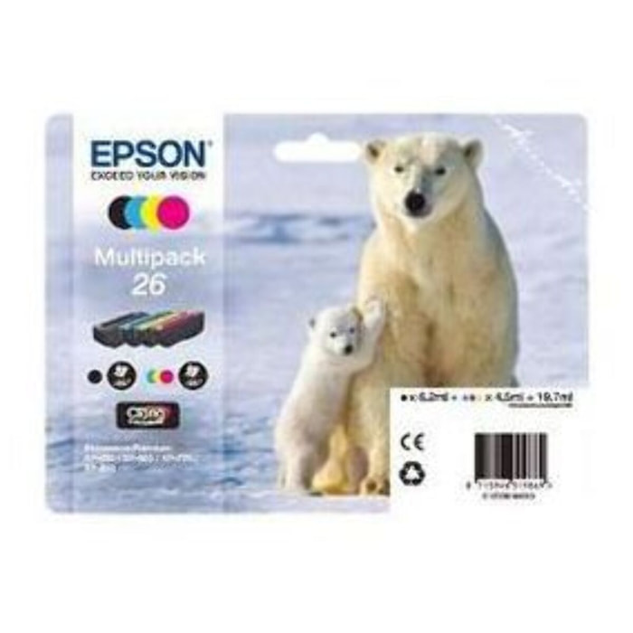 Cartouche d'encre EPSON Pack Multipack 4 Originales T261 (Noir + 3 Couleurs) - C13T26164010