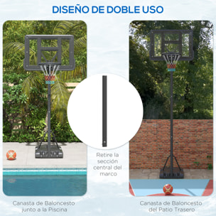 Canasta de Baloncesto de Exterior 2 en 1 con Altura Ajustable 230-305 cm Aro de Baloncesto para Piscina con Soporte Canasta de Baloncesto con Ruedas Base Rellenable Negro