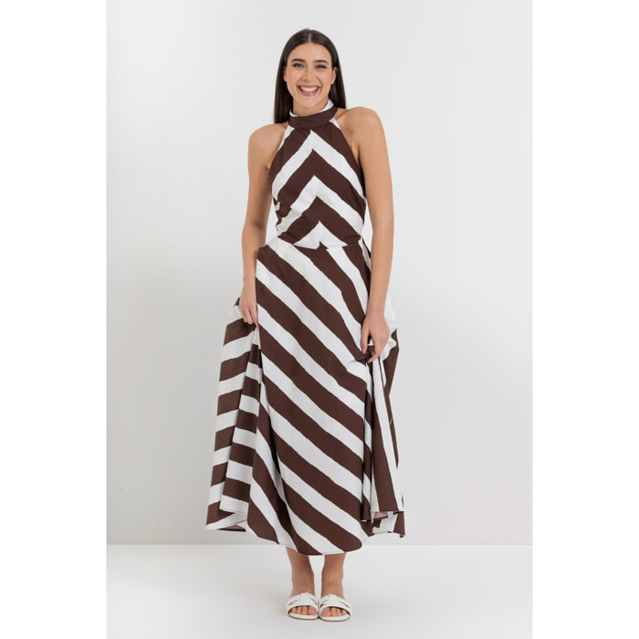 Kocca - Abito lungo a righe in cotone con scollo all'americana Donna