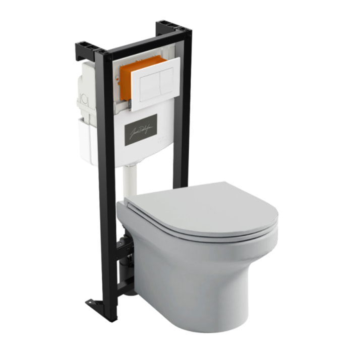 Pack WC suspendu sans bride Elite + abattant + bâti-support autoportant + plaque blanche