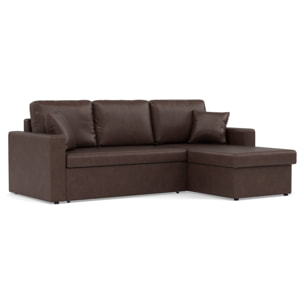 Cyrus - Canapé d'angle réversible 4 places - convertible avec coffre - en simili - Marron