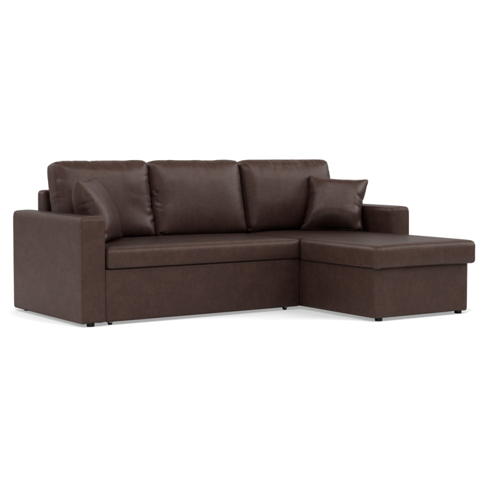 Cyrus - Canapé d'angle réversible 4 places - convertible avec coffre - en simili - Marron