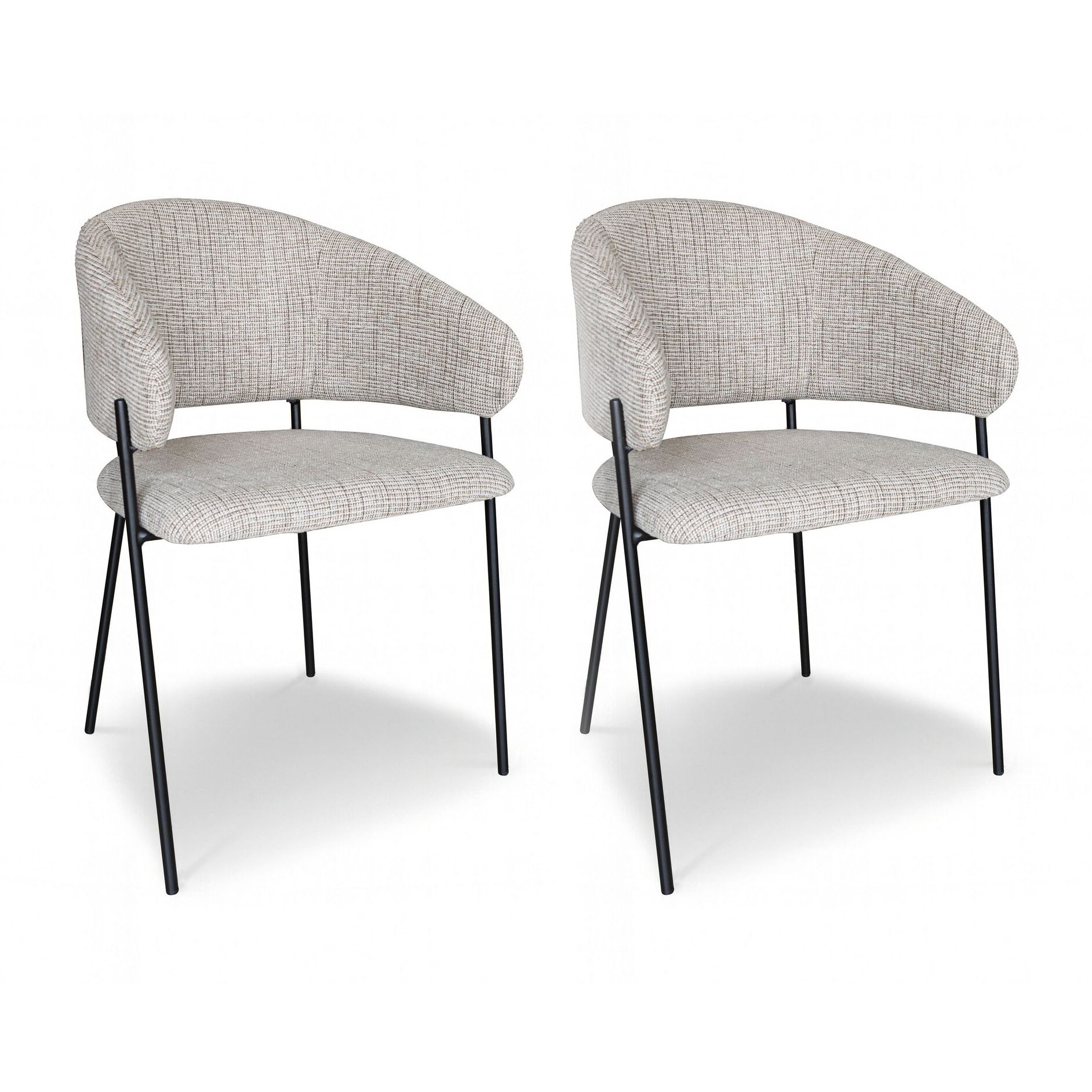 Lot de 2 fauteuils de table en tissu beige et pieds en métal noir EROS