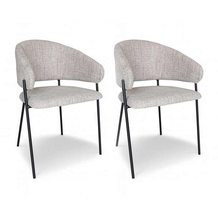 Lot de 2 fauteuils de table en tissu beige et pieds en métal noir EROS