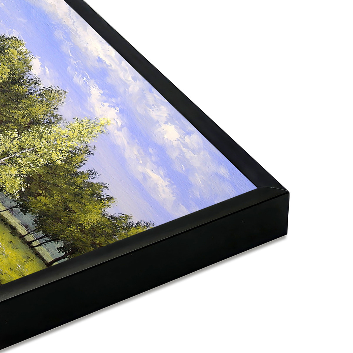 Affiche encadrée Prairie avec rivière Affiche + cadre en métal - Noir