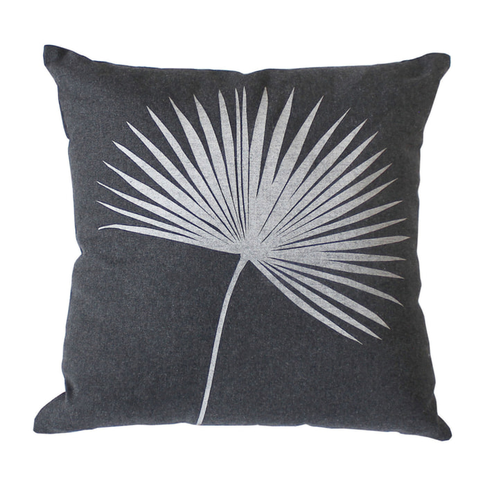 Coussin carré feuille de palmier - Gris Foncé