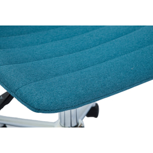 Chaise de bureau à roulettes design en tissu bleu canard et acier chromé SAURY