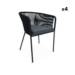 Table intérieur/extérieur bois d'acacia + 4 assises en corde noir et acier