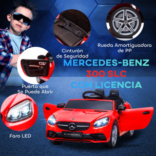Coche Eléctrico para Niños de +3 Años, Mercedes SLC 300, Coche Eléctrico 12V, con Mando a Distancia 2,4 G, Ruedas Traseras con Suspensión, Faros LED, Música, USB, Motor Doble, Rojo