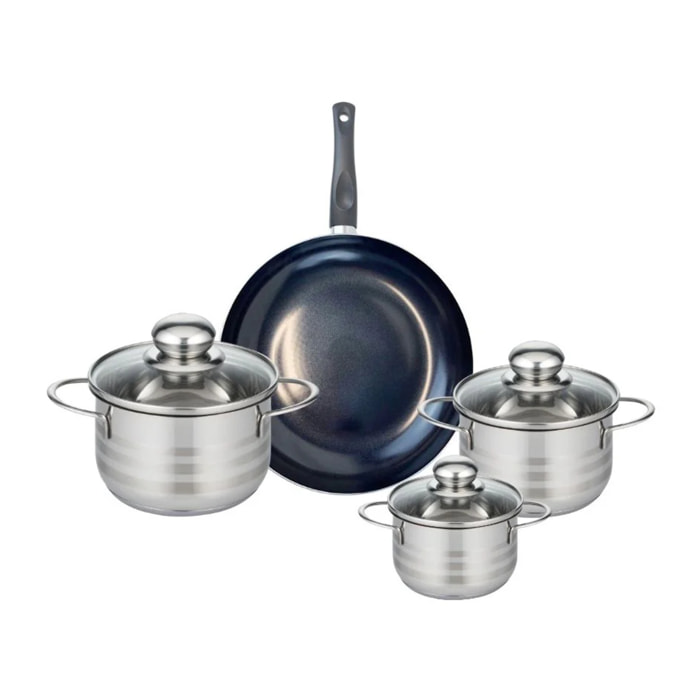 Ensemble de 1 Poêle de cuisson 24 cm et 3 faitouts 12, 14 et 16 cm Elo Prima Brillant