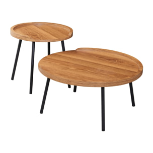 Set 2 tavolini rovere naturale con top in MDF e gambe nere in metallo - Zach