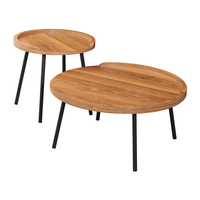 Set 2 tavolini rovere naturale con top in MDF e gambe nere in metallo - Zach