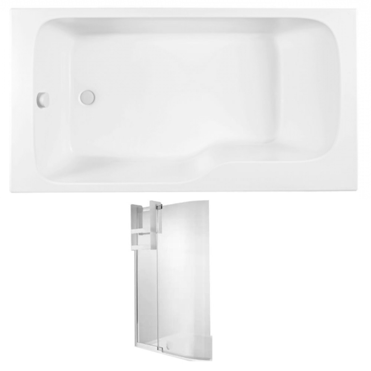 Pack baignoire bain douche antidérapante 170 x 90 Malice gauche blanc mat + pare bain + étagère pour pare bain